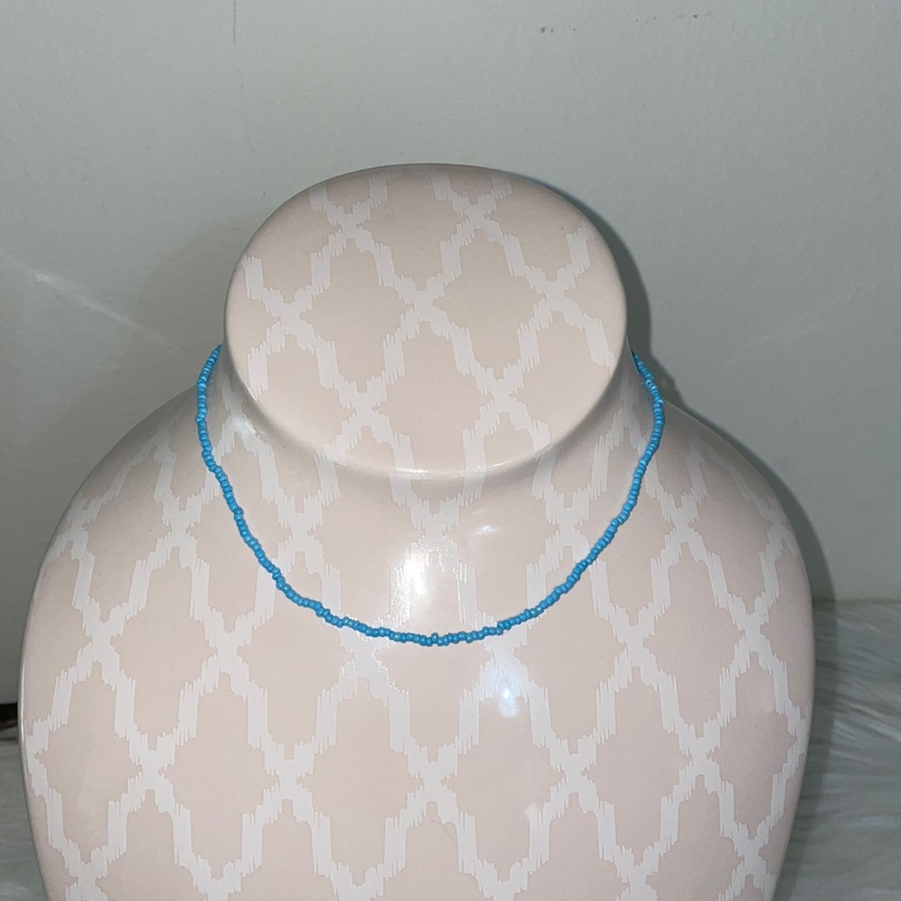 SOLD_Four (4) light blue mini beaded beach necklaces - layer or wear one - Picture 2 of 8